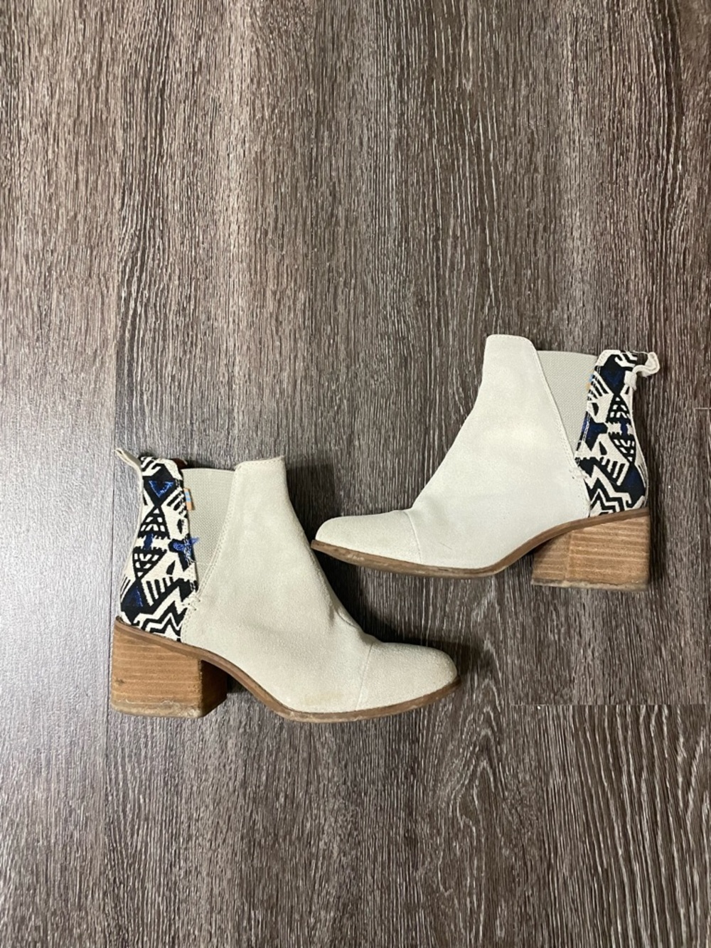 Toms Cream suede Ankle Boots with Patterned Heel Tab